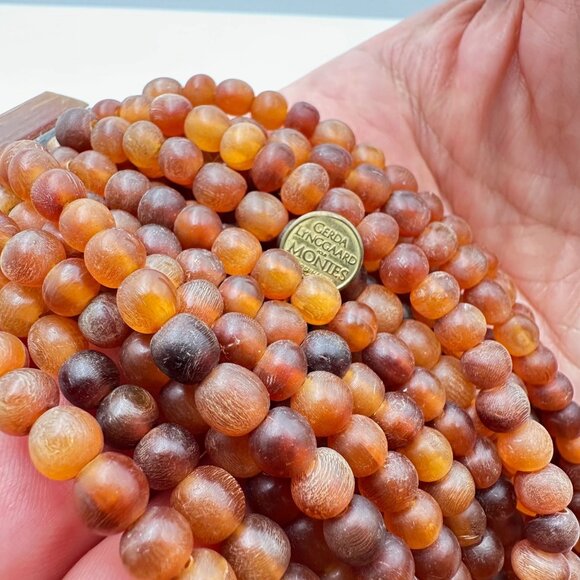 Gerda Lynggaard Monies Signed Multistrand Necklace Amber Horn Bead Fancy Clasp - Picture 3 of 4